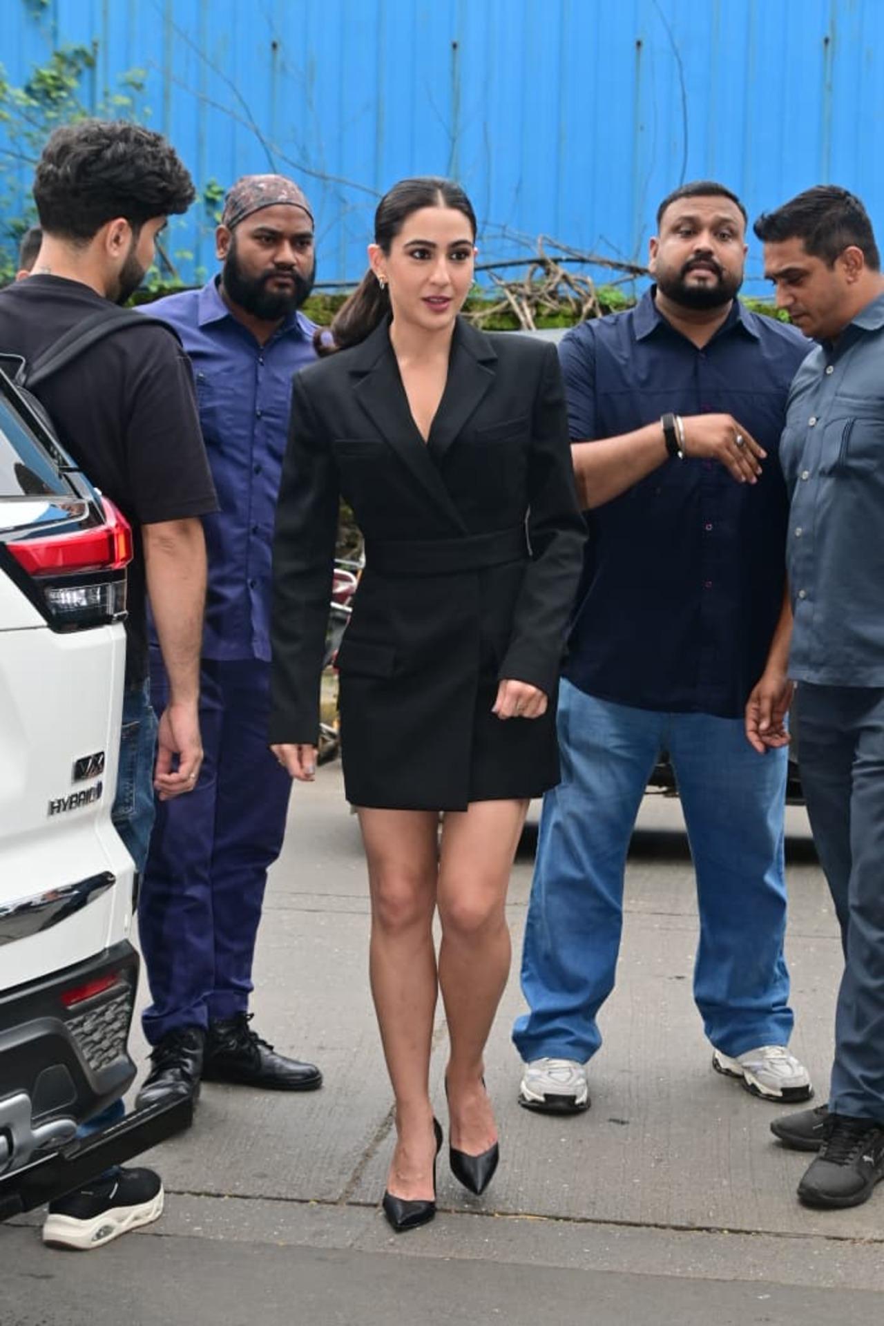 Sara Ali Khan exuded powerful boss-chic energy as she was spotted in the city wearing a tailored black blazer mini dress.